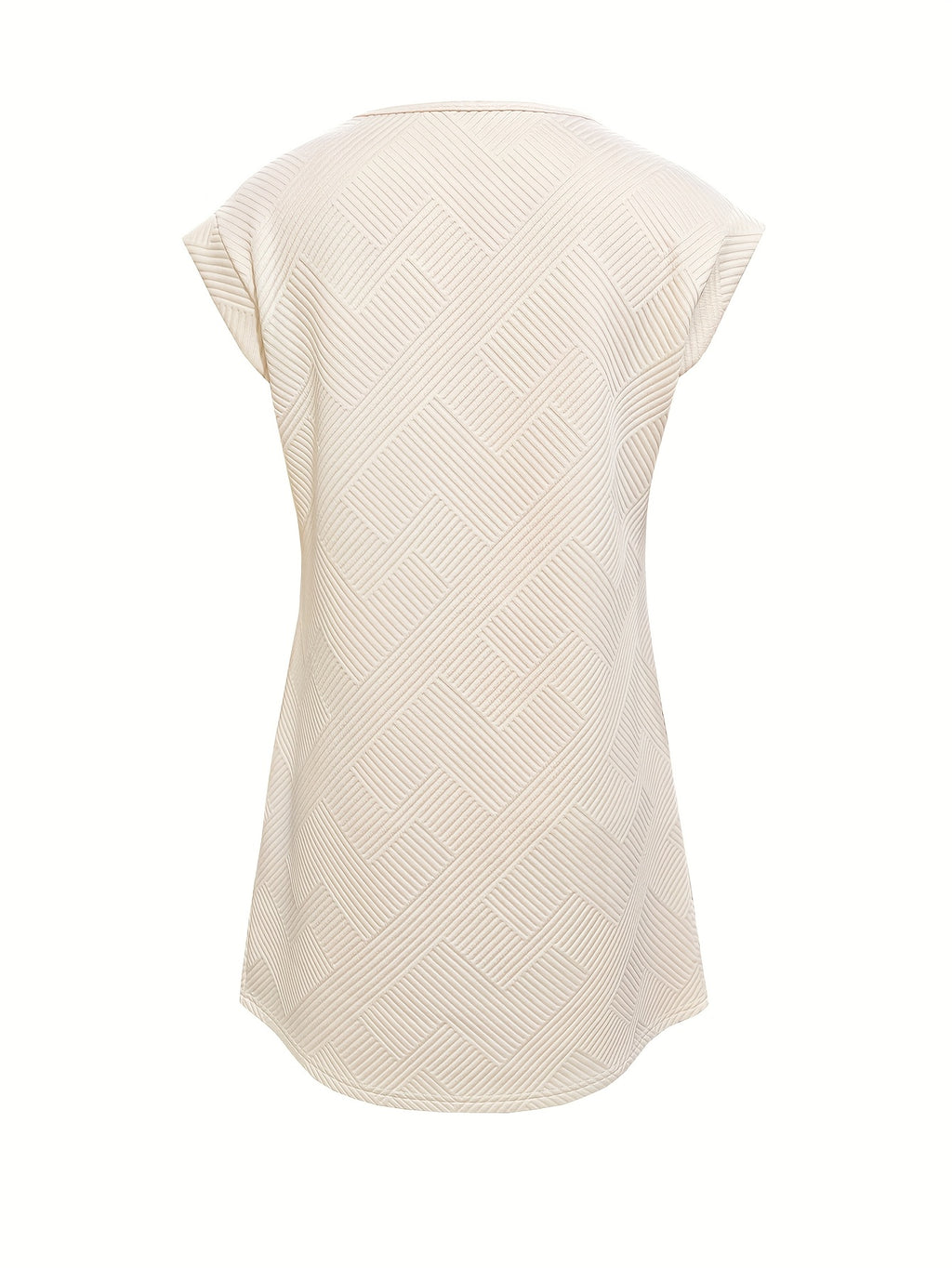 Women'S Chic Beige Midi Dress with Textured Fabric - Casual Drop Shoulder Design, Pockets, and a Round Neckline - Perfect for Spring and Summer Outfits, Vacation Style, Loose Fit for All-Day Comfort