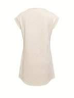 Women'S Chic Beige Midi Dress with Textured Fabric - Casual Drop Shoulder Design, Pockets, and a Round Neckline - Perfect for Spring and Summer Outfits, Vacation Style, Loose Fit for All-Day Comfort