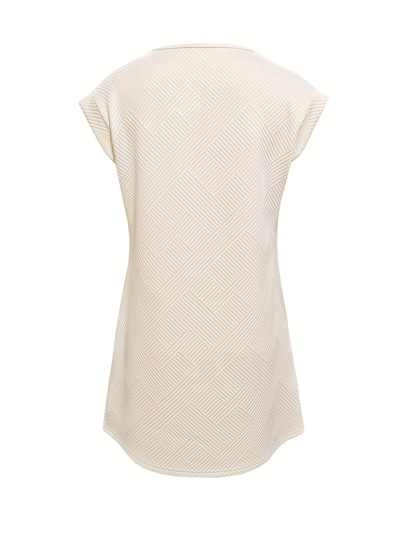 Women'S Chic Beige Midi Dress with Textured Fabric - Casual Drop Shoulder Design, Pockets, and a Round Neckline - Perfect for Spring and Summer Outfits, Vacation Style, Loose Fit for All-Day Comfort