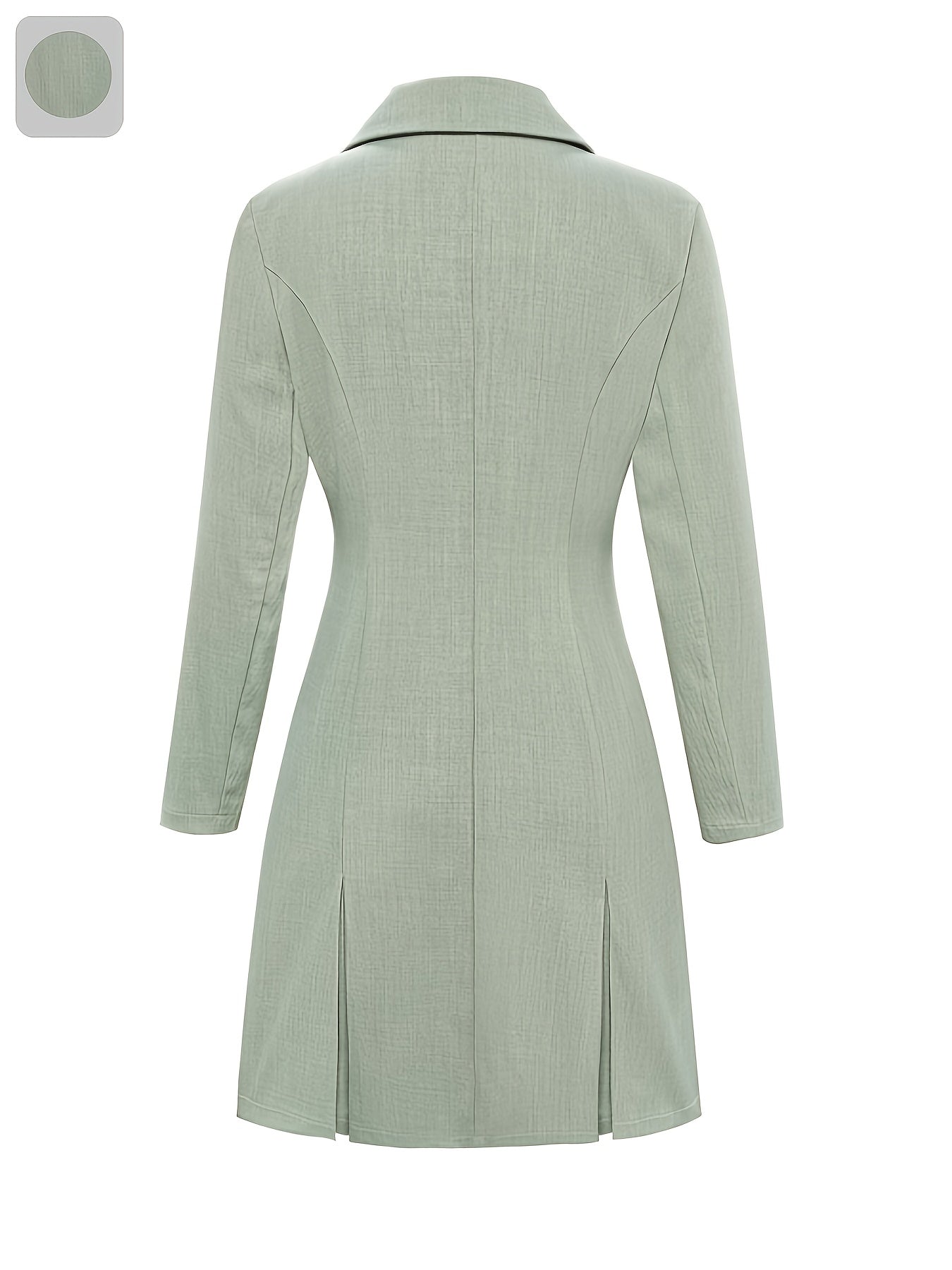 Elegant Double Breasted Midi Dress for Women - Solid Color Long Sleeve Dress with Vent Hem, Office to Casual Fall Winter Dress with Slim Fit