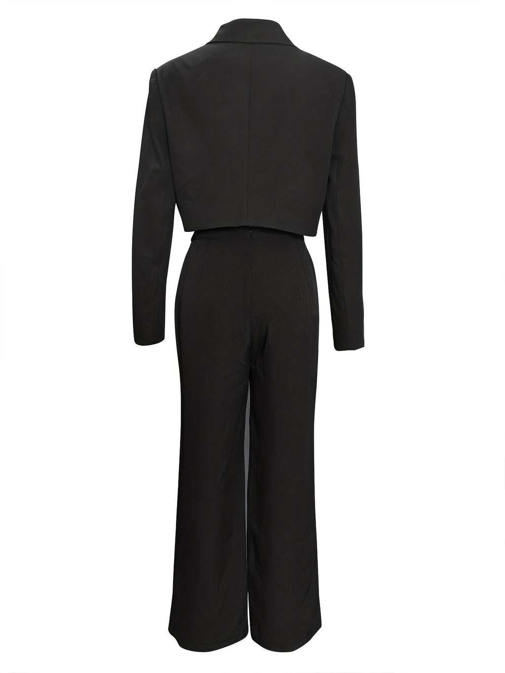 YY0227014 Spring/Autumn Women's Solid Color Casual Elegant Suit with Turn- Collar Long Sleeve Regular Fit Blouse and Pants Set, 2pcs Outfit for Commuting and Office