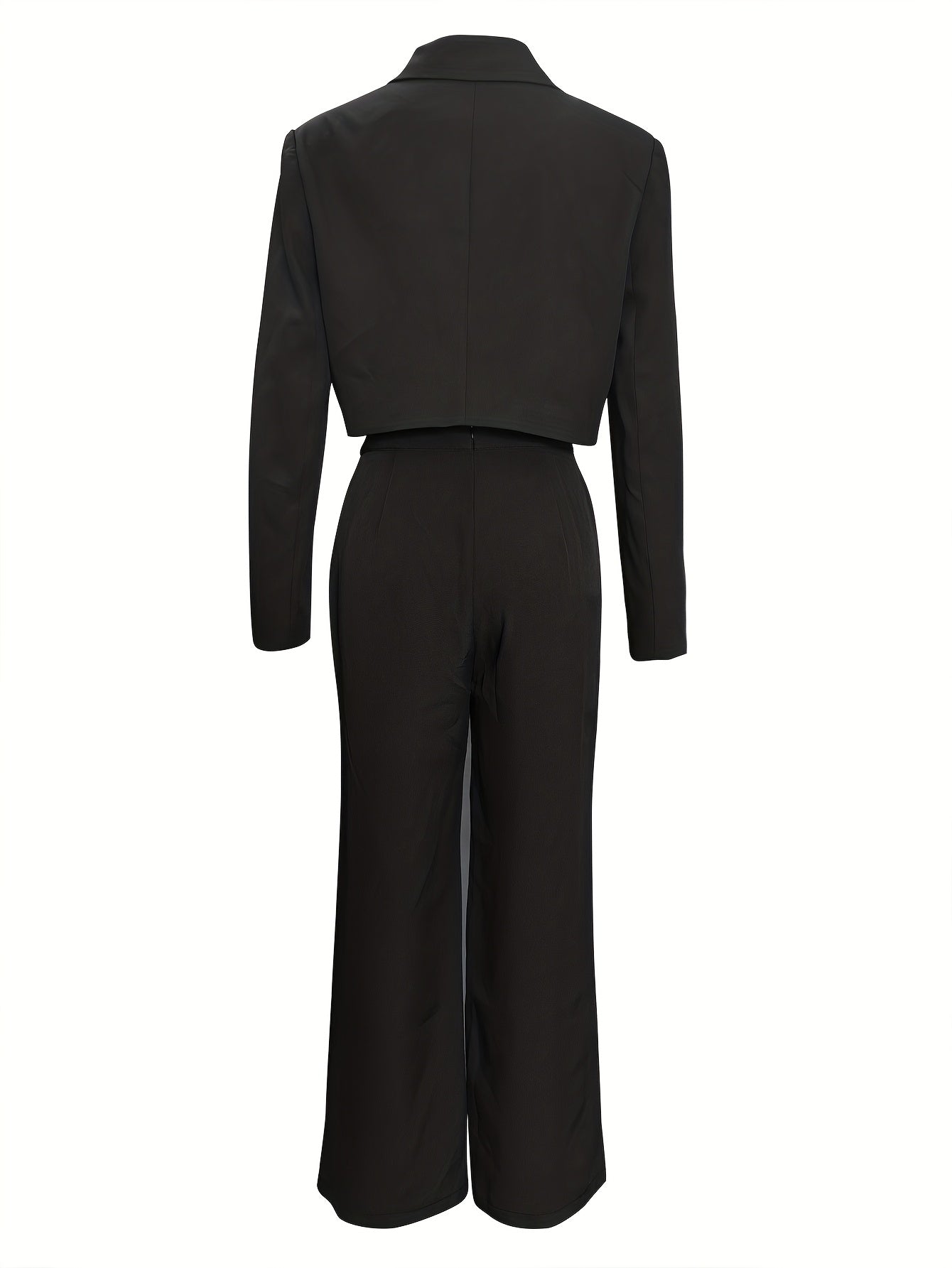 YY0227014 Spring/Autumn Women's Solid Color Casual Elegant Suit with Turn- Collar Long Sleeve Regular Fit Blouse and Pants Set, 2pcs Outfit for Commuting and Office