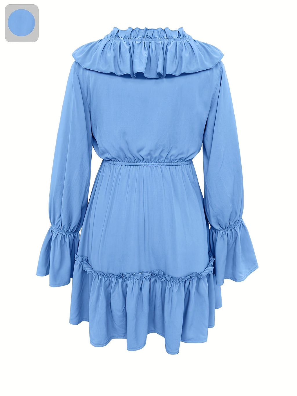 Elegant Ruffle Trim Midi Dress for Women - Tiered Hem Long Sleeve Solid Color Dress, Chic Fall Winter Office to Evening Dress