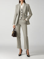 Women'S Elegant Beige Three-Piece Suit - Slim Fit, Long Sleeve Blazer with Single-Breasted Vest, Pants, and Handbag - Perfect for Office and Casual Wear, Office Attire|Sleek Formal Attire|Single Breasted Jacke