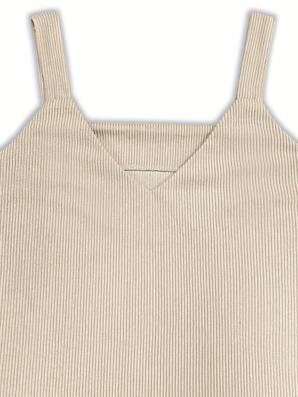 Women'S Elegant V-Neck Sleeveless Midi Dress - Thick Ribbed, Solid Color Beige, Casual Chic Style for Fall/Winter, Perfect for Commuting or Casual Attire, Winter Dresses