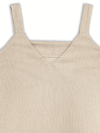 Women'S Elegant V-Neck Sleeveless Midi Dress - Thick Ribbed, Solid Color Beige, Casual Chic Style for Fall/Winter, Perfect for Commuting or Casual Attire, Winter Dresses