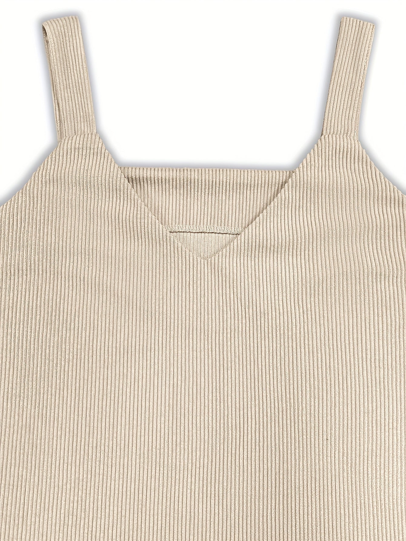 Women'S Elegant V-Neck Sleeveless Midi Dress - Thick Ribbed, Solid Color Beige, Casual Chic Style for Fall/Winter, Perfect for Commuting or Casual Attire, Winter Dresses